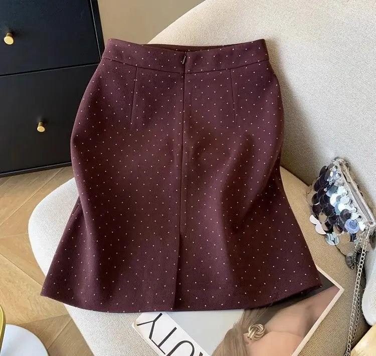 Polka Dot Print High Waist Slim Midi Skirt for Women