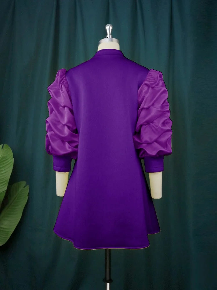 Wmstar Plus Size Dresses for Women Elegant Lady Loose Purff Zipper Up Long Sleeve Party Mini Dress Wholesale Dropshipping 2024
