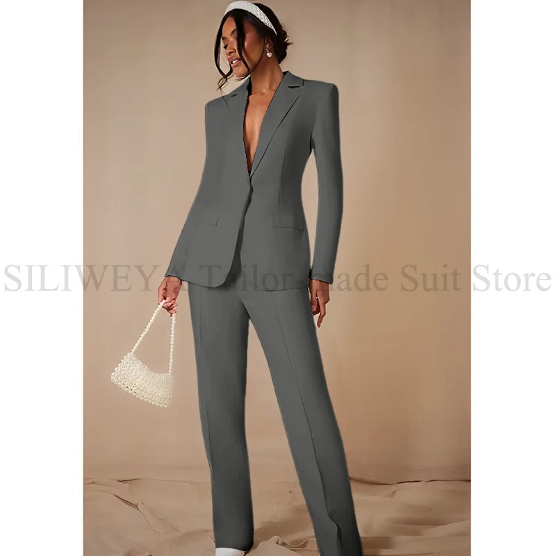 Luxury White Women's Clothing Single Breasted 2 Pieces Jacket Pants Female Suits Office Banquet Party Lady's Blazers Sets