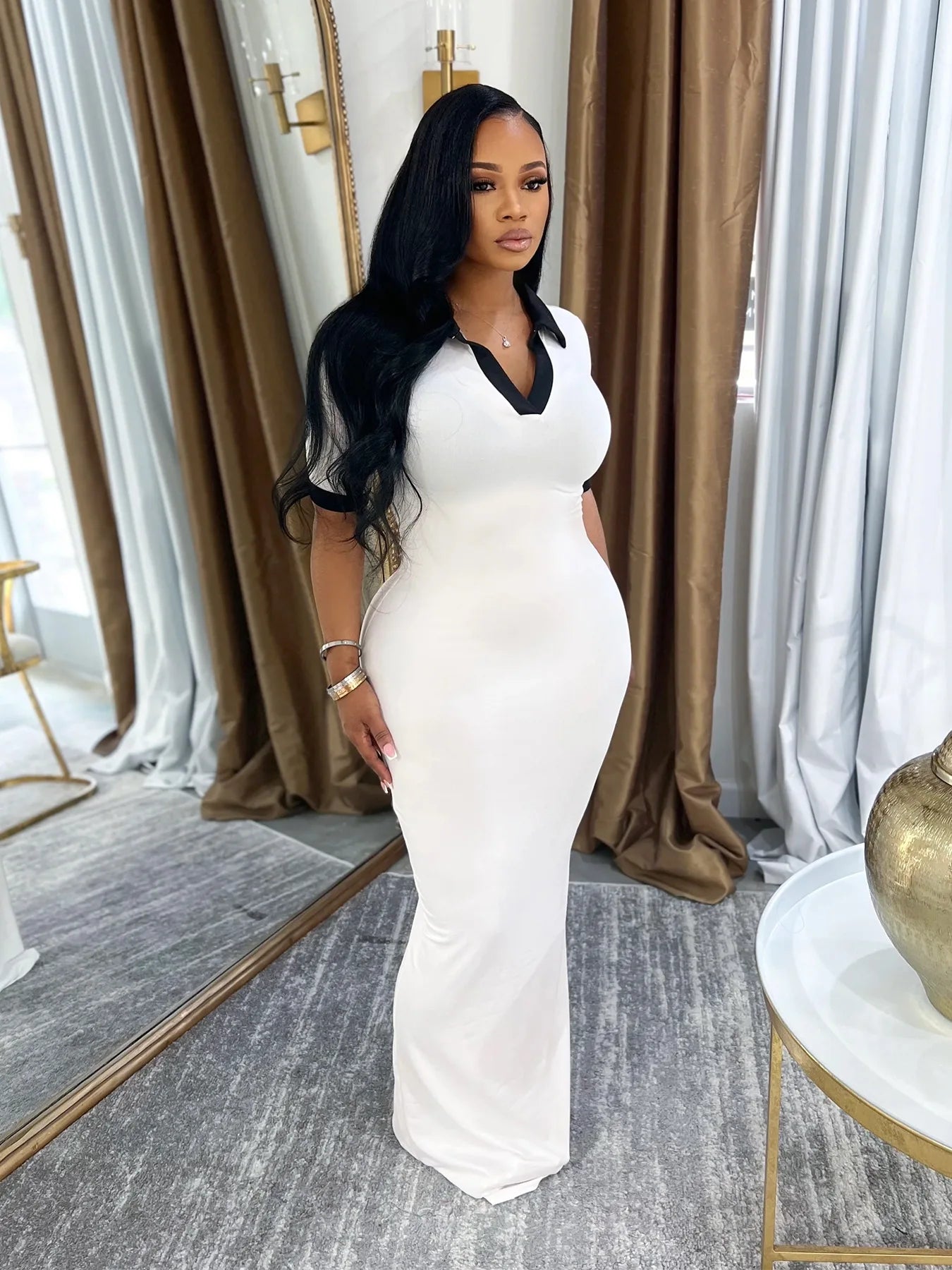 CM.YAYA Knitted V-Neck Women Short Sleeve Bodycon Long Dress 2025 Summer Sexy Night Club Birthday Party Active Maxi Dresses