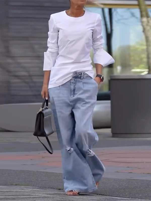 Krisstarsgirl 2025 New Casual T-shirts for Women Summer Fall Cotton Long Sleeves Simple Tee Shirt Clothes for Woman Street Wear
