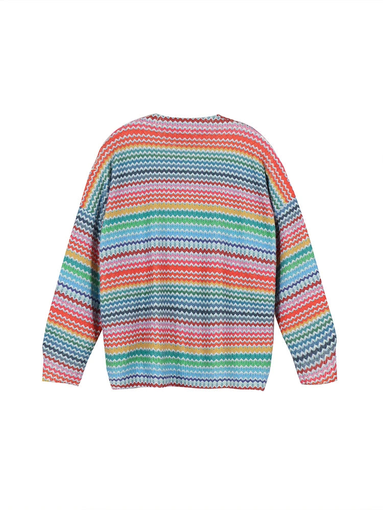 plus Size Hollow Collision Knitted Sweater round Neck Pullover Striped Design Comfortable Fit Women's Fashion Autumn Winter