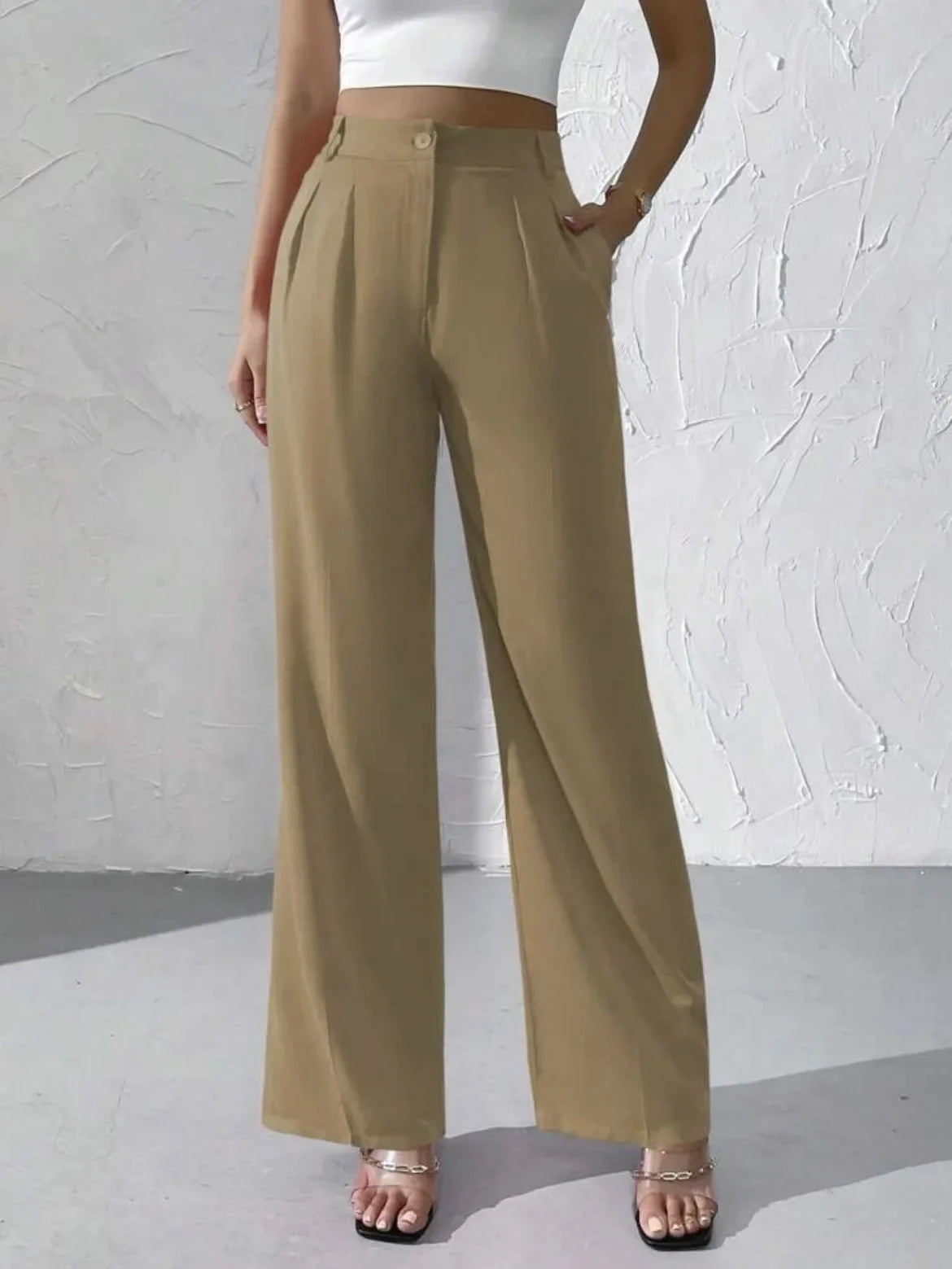 Elegant Pure Color Draped Wide Leg Suit Pants for Women High Waist Long Trousers Fashionable Business Casual Loose Fit