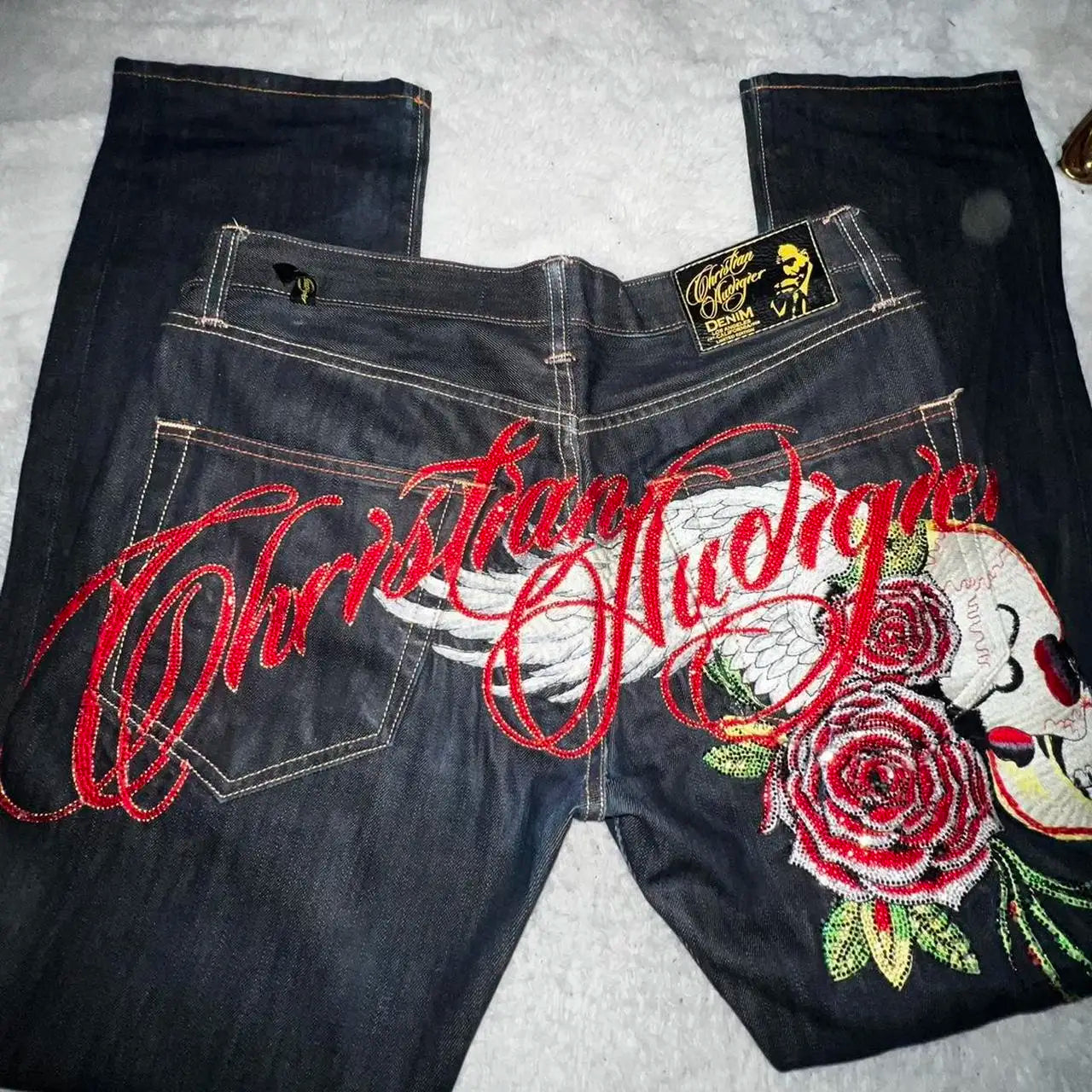 Harajuku Angel wings Embroidery Jeans Casual Denim Pants High Waist Straight Wide Leg Jeans Vintage Y2k 2000s Women Clothing