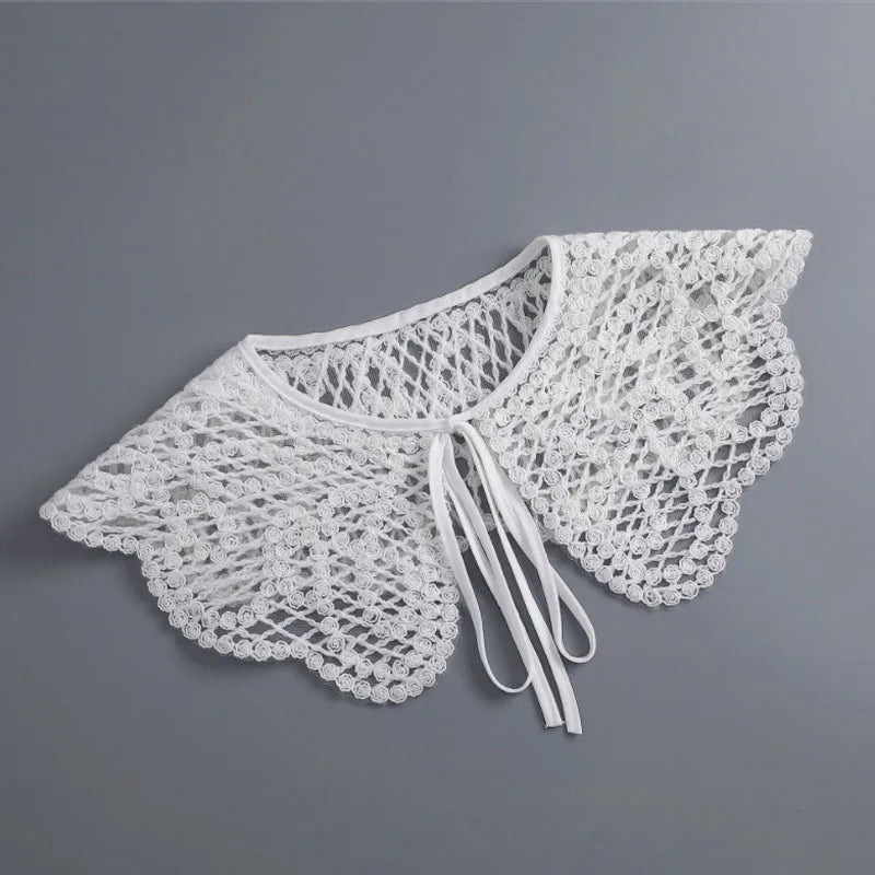 Removable Lace Doll Fake Collar Women Tie Ladies White Shawl Wrap Detachable Embroidered Lapel False Collar Clothes Accessory