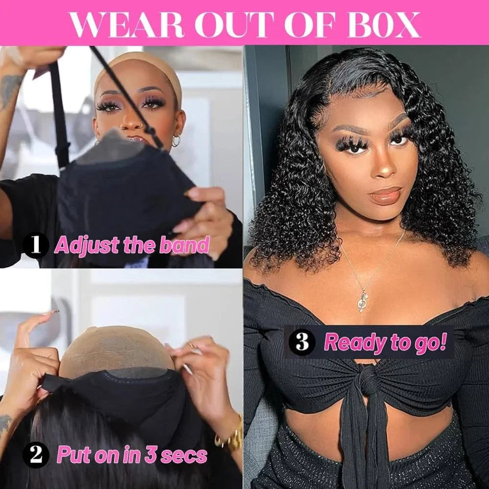 100% Curly Human Hair Glueless Wigs 13x6 Hd Lace Front Wig Jerry Burmese Curly Closure Frontal Short Bob Ready to Wear And Go