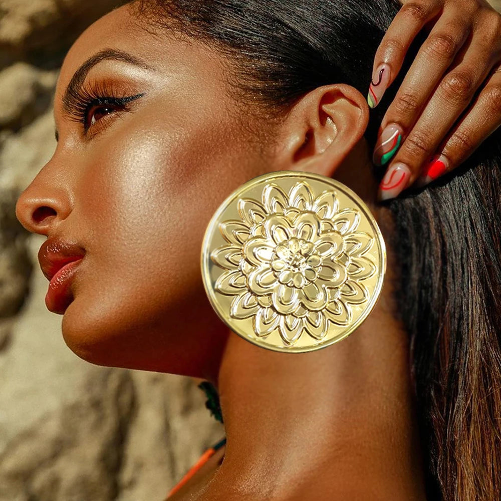Fashion Jewelry Big Gold Color Round Geometric Earrings Dangle Drop Earrings For Women African Wedding Party Gifts