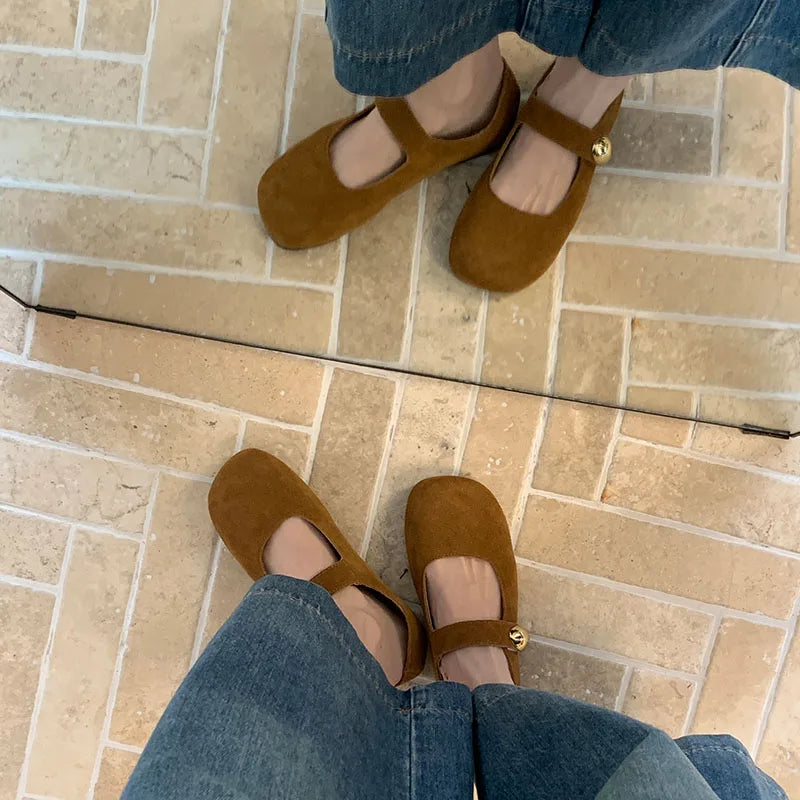 2025 New Fashion Metal Ladies Mary Janes Flats Shoes Casual Female Soft Footwear Shallow Women Flats Lolita Shoes