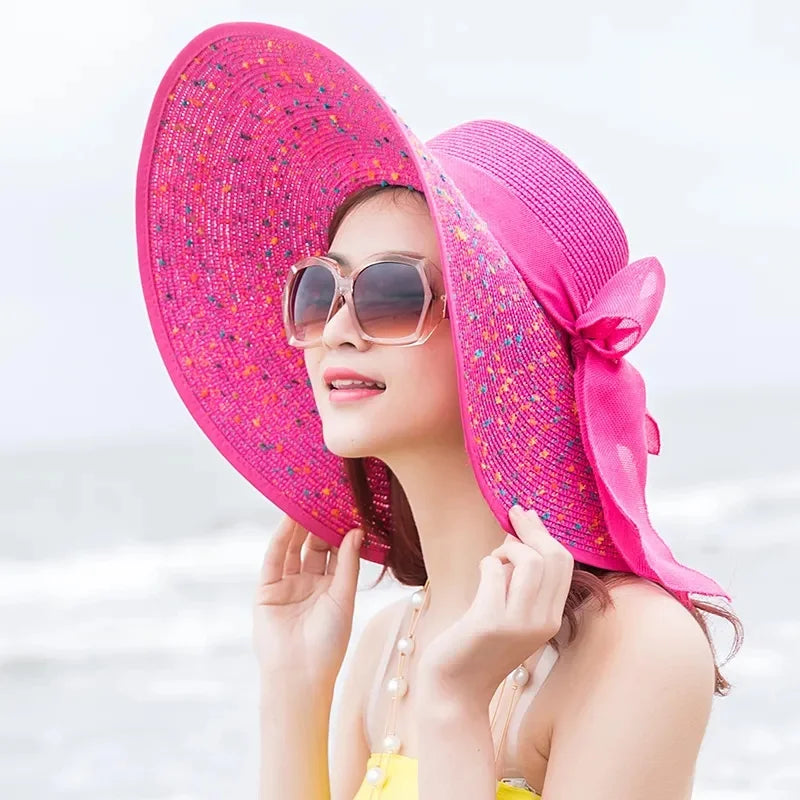 Hat Big-brimmed Cool Hat Women's Summer Sun Visor Sun-Proof Foldable Straw Hat UV-Proof Beach Sun Hat Summer Face Covering