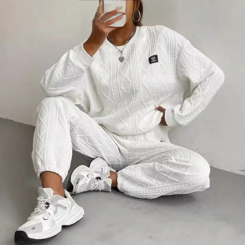 Casual Two Piece Sets Womens Outifits Streetwear Autumn and Winter 2024 New Long Sleeved Round Neck Hoodie and Y2k Pants Suit