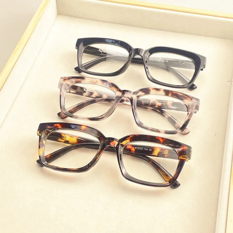 Women's Fashion Square Reading Glasses with Spring Hinges - Tortoiseshell, Solid Brown & Leopard Print Frames