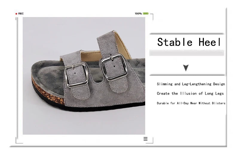 Trendy and Fashionable Buckle Flat Cork Slippers Holiday Style Summer Men's and Women's Beach Buckle Outdoor Casual Sandals