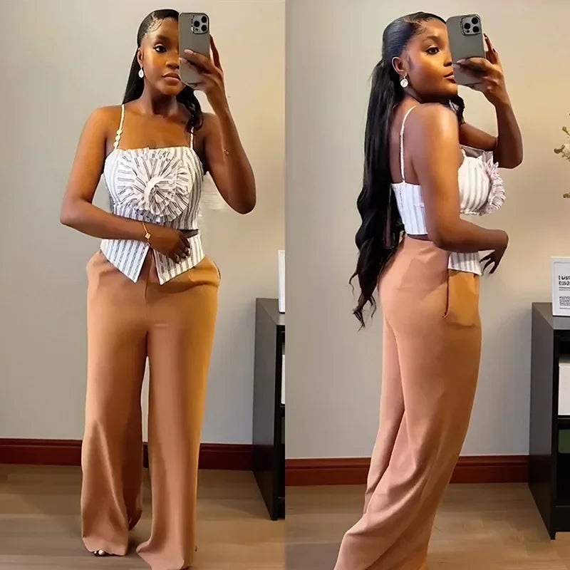 2 Piece African Clothes for Women Summer Sexy African Sleeveless Top Long Pant Matching Sets Dashiki African Clothing Outfits