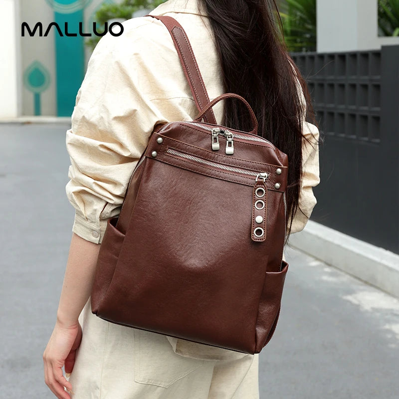 Women's Natural Cow Leather Backpacks Lady Cowhide Design Large Capacity Bags Female Retro Fashion Versatile Backpacks Ladies