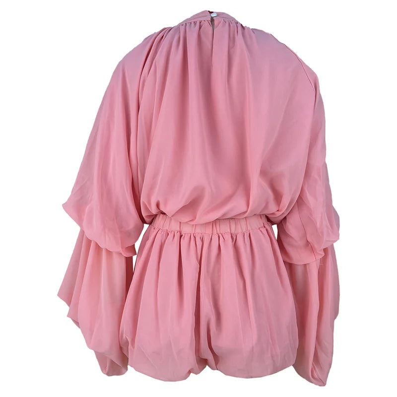 Doyerl Pleated Ruffles 2 Piece Set Woman Y2K Rave Clothing Festival Long Flare Sleeve Top and Short New in Matching Sets Outfits