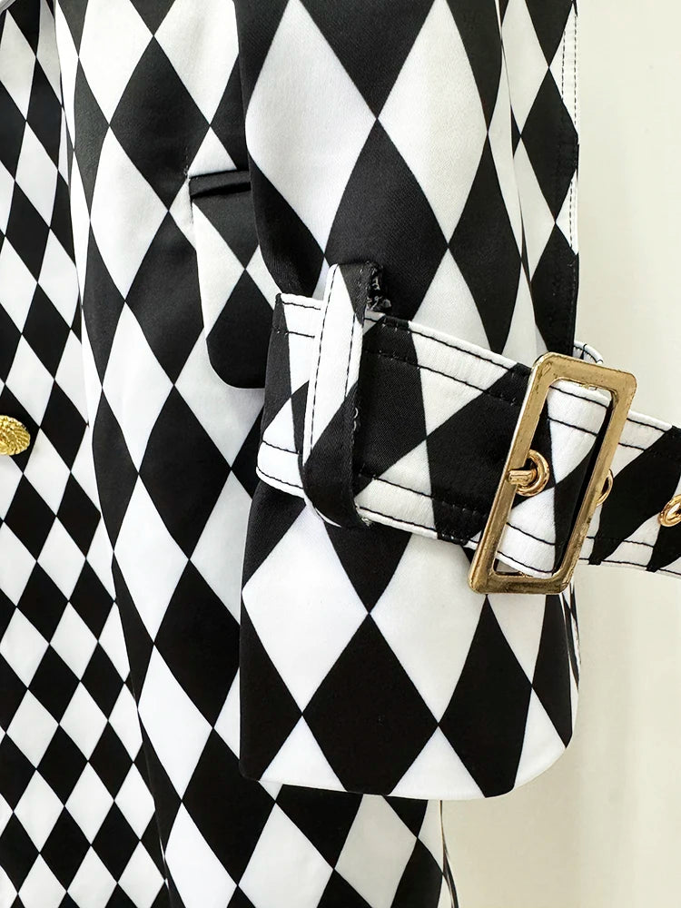 HIGH STREET Newest Fall Winter 2024 Designer Overcoat Women's Rhombus Diamonds Printed Long Trench