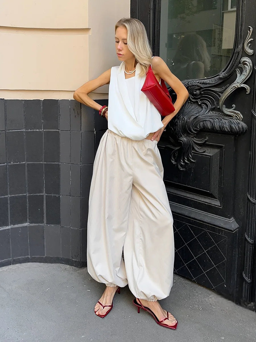 Bornladies Autumn Womens 100% Cotton Loose Lantern Style Wide Leg Pants Street Style Casual Lazy Pants Fashion Trousers
