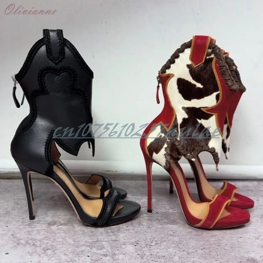 Mixed Color New Design Hollow Sandals Back Zipper Stiletto High Heel Party Fashion Sexy Women Shoes 2025 Summer New Para Mujere