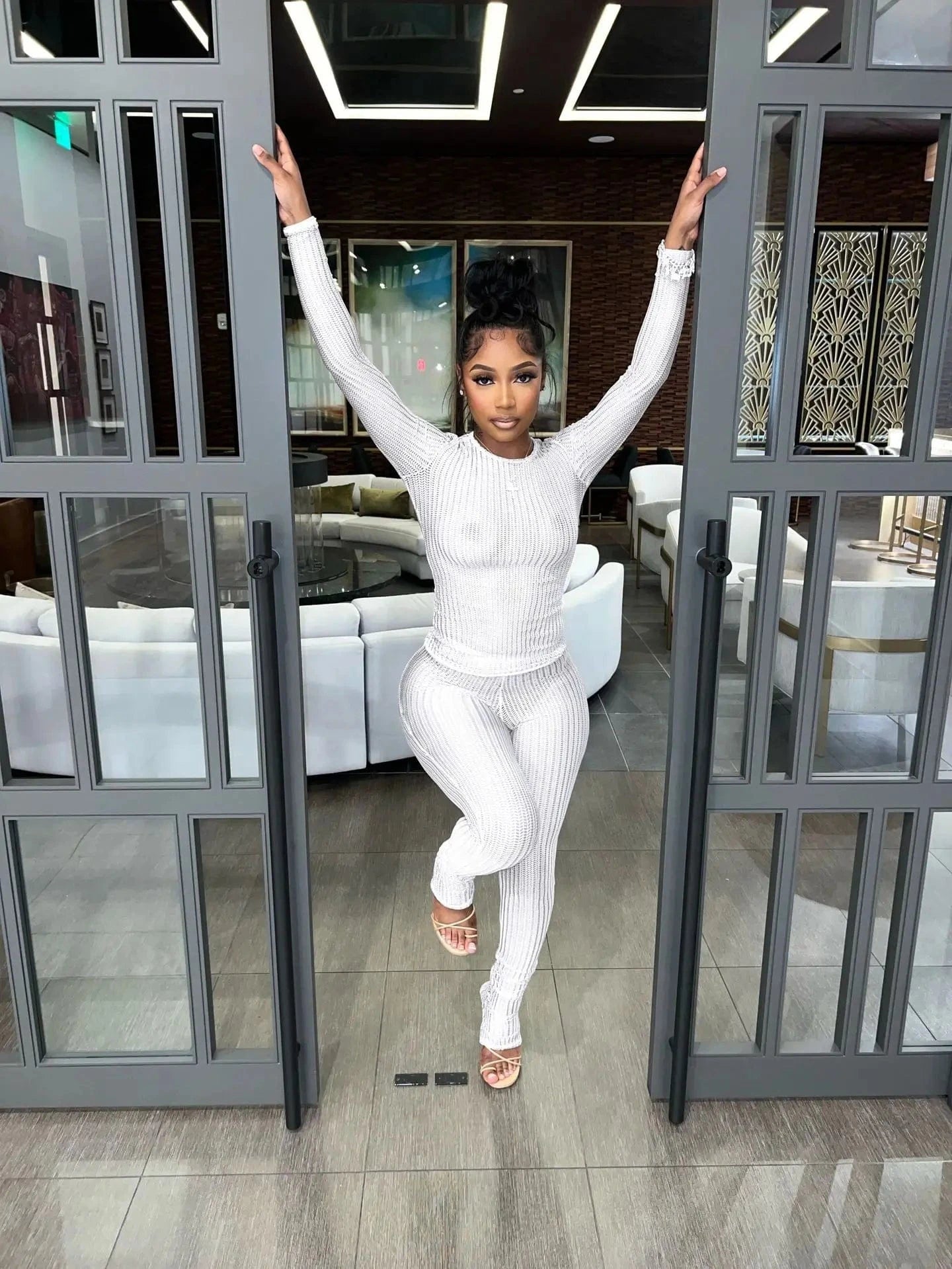 CM.YAYA Fashion See Though Women's Set Long Sleeve T-shirt and Flare Pants 2024 Active Street Two 2 Piece Sets Outfits Tracksuit