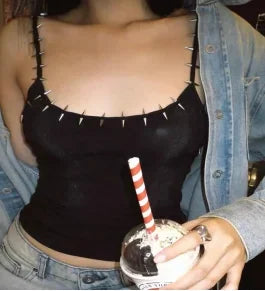 Y2k E-girl Summer Sexy Star Print Street Fashion Vest Women's Lace Up Punk Round Neck Spicy Girl Vest Top