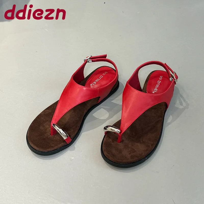 Spring Summer Fashion Metal Ladies Wedges Sandals Shoes Female Buckle Strap Women Wedges Sandals Heeled Shoes Flip flops