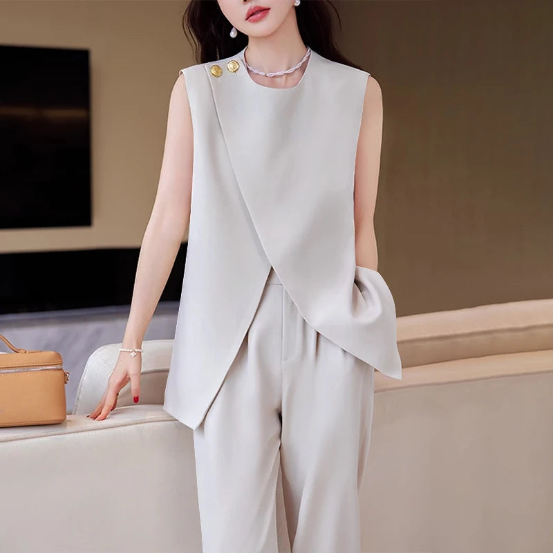 ZANZEA Elegant Round Neck Tank Tops Women Office Lady Buttons Camis 2024 Summer Sleeveless Tanks Fashion Irregular Solid Vests