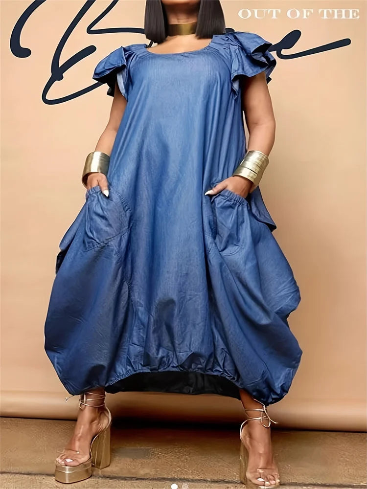 Wmstar Long Dresses for Women 2025 Casual Sweet Solid Color Pockets Loose Summer Clothes Maxi Dresses Wholesale Dropshipping