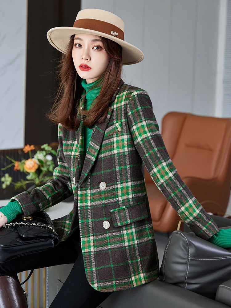 Plaid Notched Collar Blazer