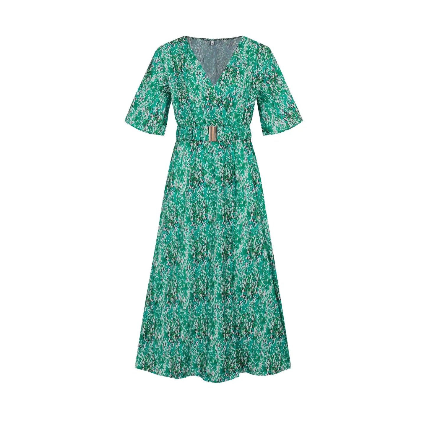 2023 Summer Elegant V-Neck Belt-Printed Long Dress From Amazon's Independent Store Wish Asia Exquisite Craftsmanship Slim Fit