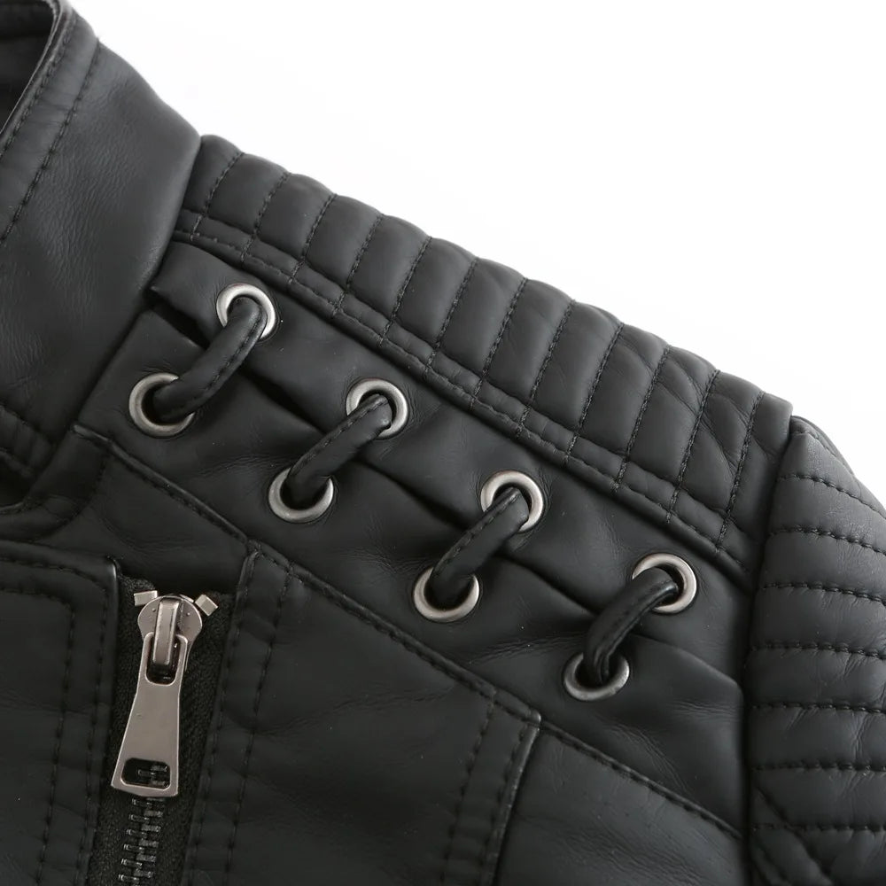 Spring Autumn Leather Jacket Women Slim Fit Motor Biker PU Leather Short Coat Stand Collar Ladies Zipper Outerwear 2024 New