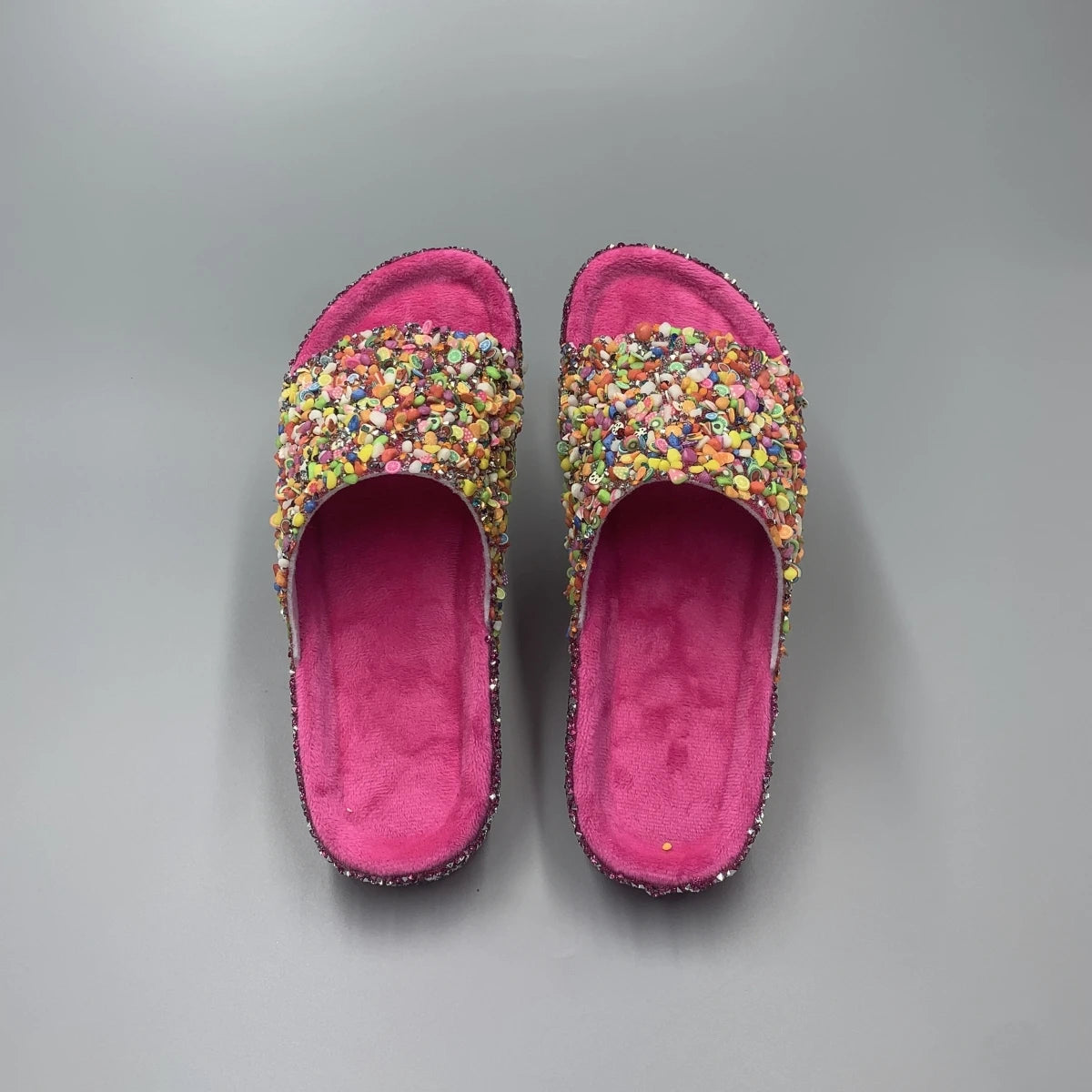 Colorful Fruit - Rhinestone Embellished Women's Slippers - Durable PVC Soles for Trendy Fashion