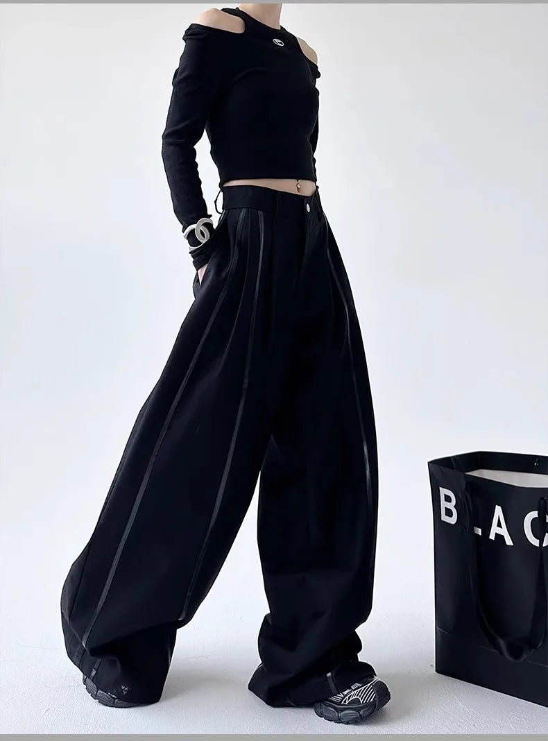 Women's Black Gothic Urban Pants Baggy Oversize Suits Long Pants Harajuku Japanese 2000s Style Y2k Emo Vintage Trousers Clothes