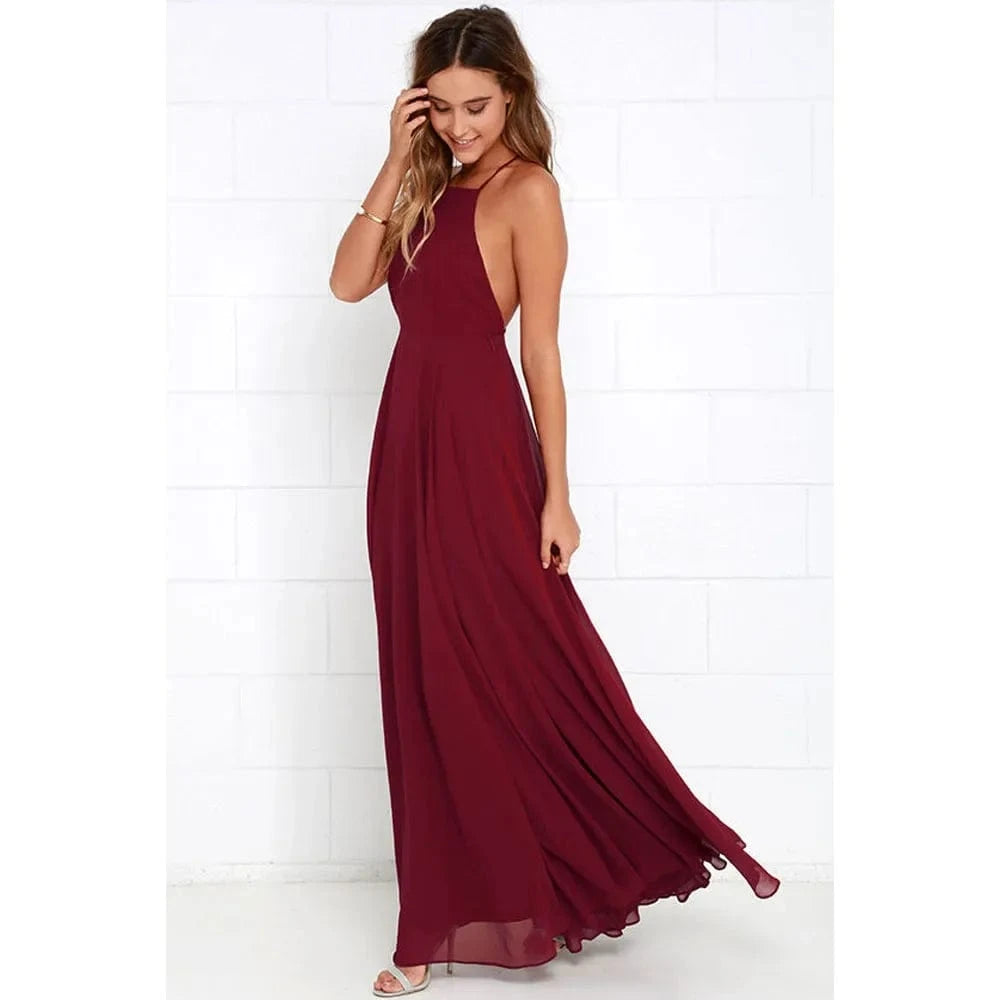 Fashion Women Summer Sleeveless Strap O neck Boho Dress Casual Long Maxi Evening Party Beach Backless Dress Sundress