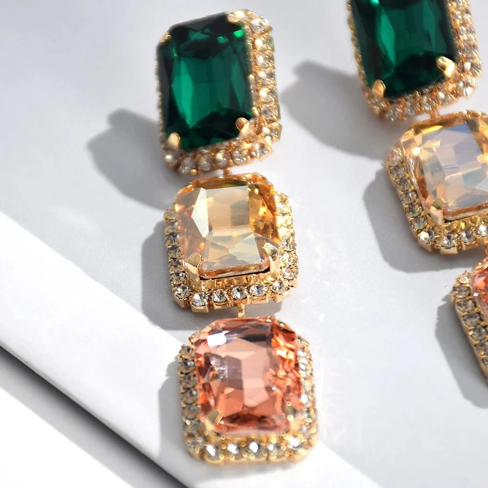 Hot-Sell Trendy Geometric Long Earrings High-Quality Luxury Crystal Jewelry Accessories For Women Girls Party Wedding
