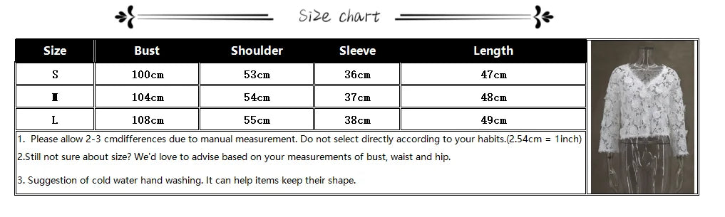 Summer Hollow Out Lace Loose Blouse Women V Neck Lace Flowers Single Breasted Long Sleeve Crop Tops Streetwear Fashion Shirts