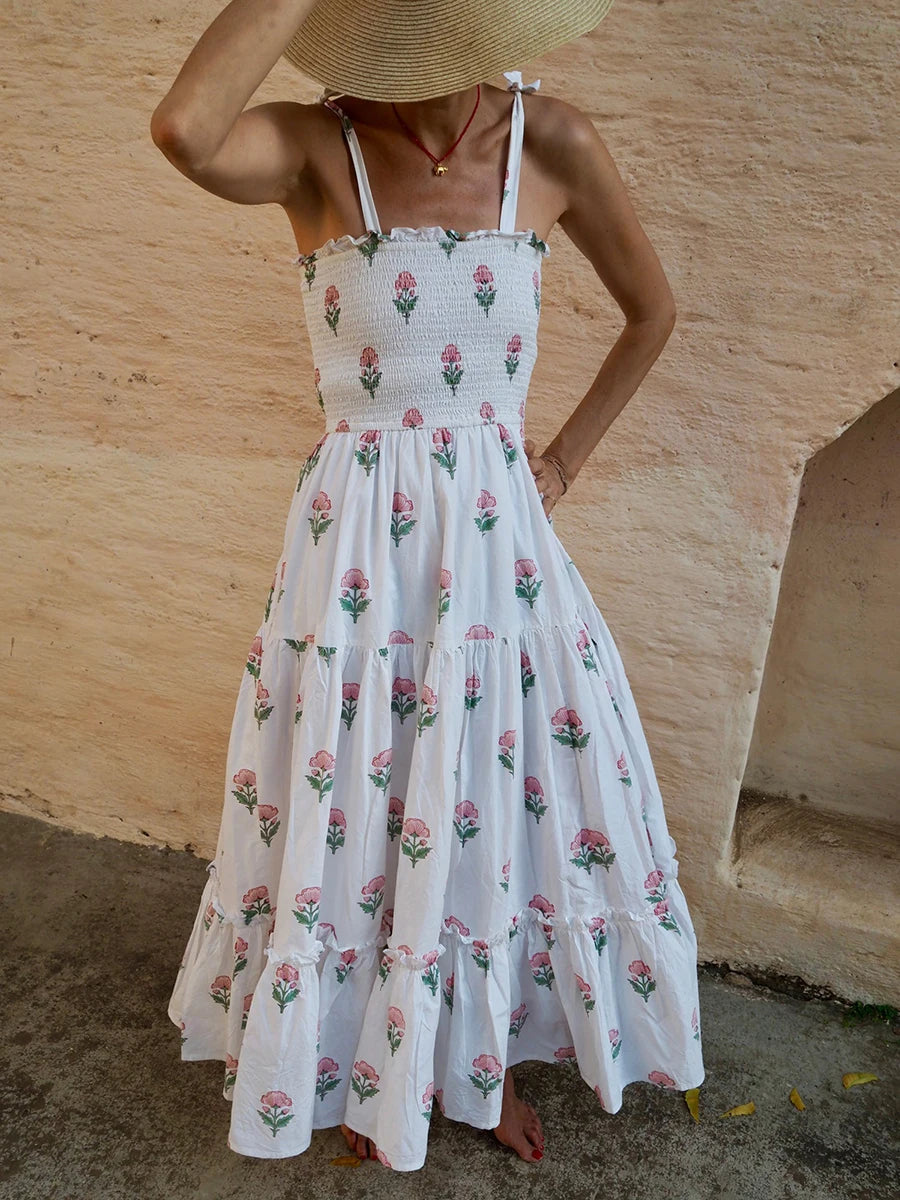 Women'S Sleeveless Printed Lace Up Dress Casual Summer Printed Lace Up A-Line Party Dress Suitable For Holiday Beach Street Wear