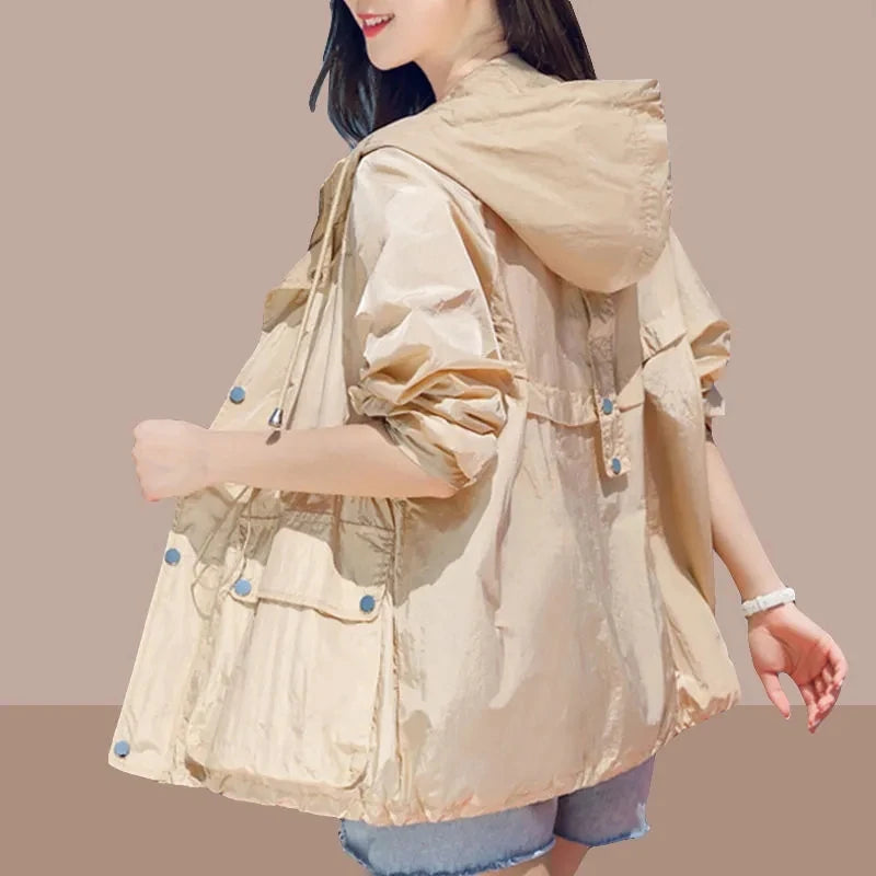 Women's Jacket With Hooded Sun Protection Clothing Women's Summer Thin Coat 2023 New Anti-Ultraviolet Breathable Shirt size 4XL