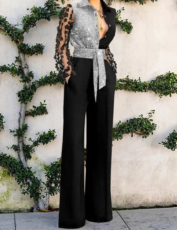 Lace Patchwork Flared Loose Jumpsuit