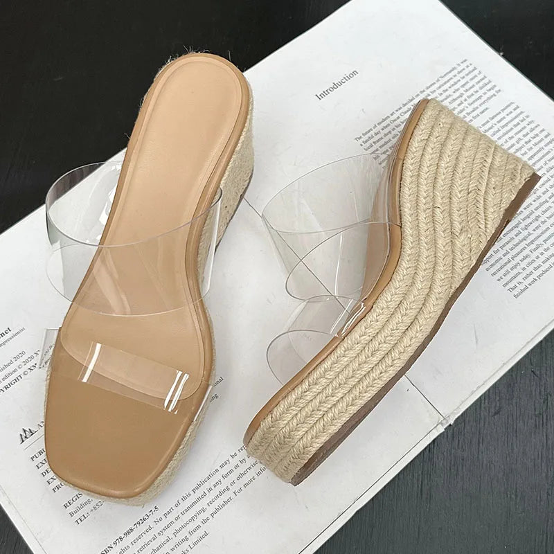 2025 Platform Ladies Wedges Slides Slippers Shoes Female Pumps Shoes Fashion Transparent Footwear Women Wedges Slippers Big Size
