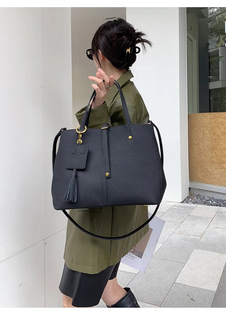 Female Soft Natural Cowhide Handbags Women Cow Genuine Leather Shoulder Bag Ladies Fashion Designer Luxury Retro Crossbody Bags
