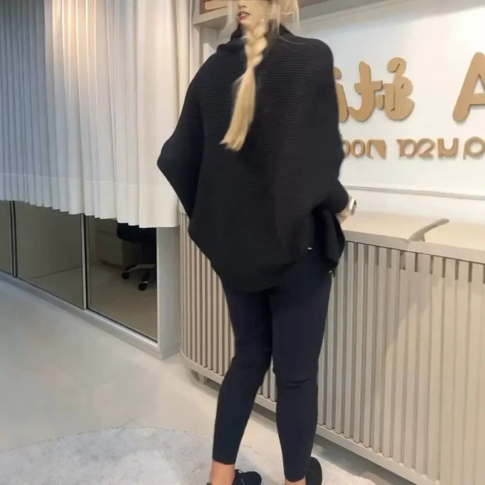 Elegant Women's Sets Pants Latest Batwing Sleeve Casual Cardigan Loose Coat Solid Open Front Style Jacket 2024 Autumn Winter