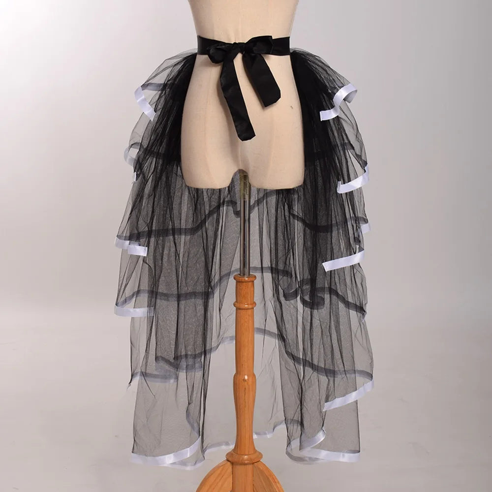Women Punk Puffy Ruffle Tutu Bustle Skirts Sexy Steampunk Cocktail Party Tie-on Overskirt Gothic Tulle Skirt for Female