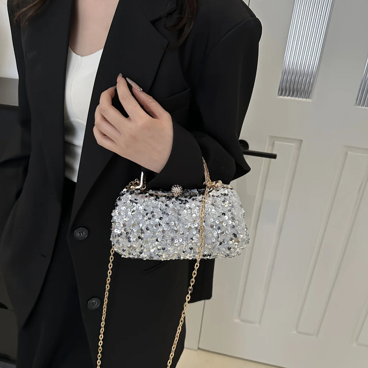 Beaded Sequin Rhinestone Evening Clutch Bag for Women