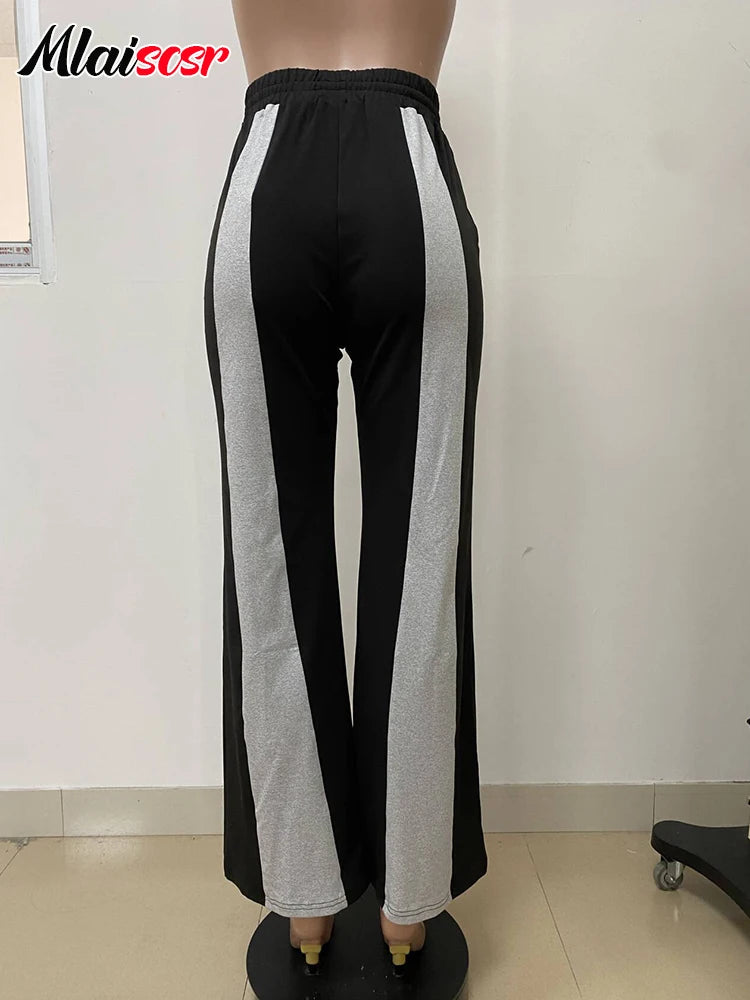 Mlaiscsr Fashion Pink Patchwork Loose Wide Leg Pants Women Drawstring High Waist Trousers Casual Streetwear Bottoms Sweatpants