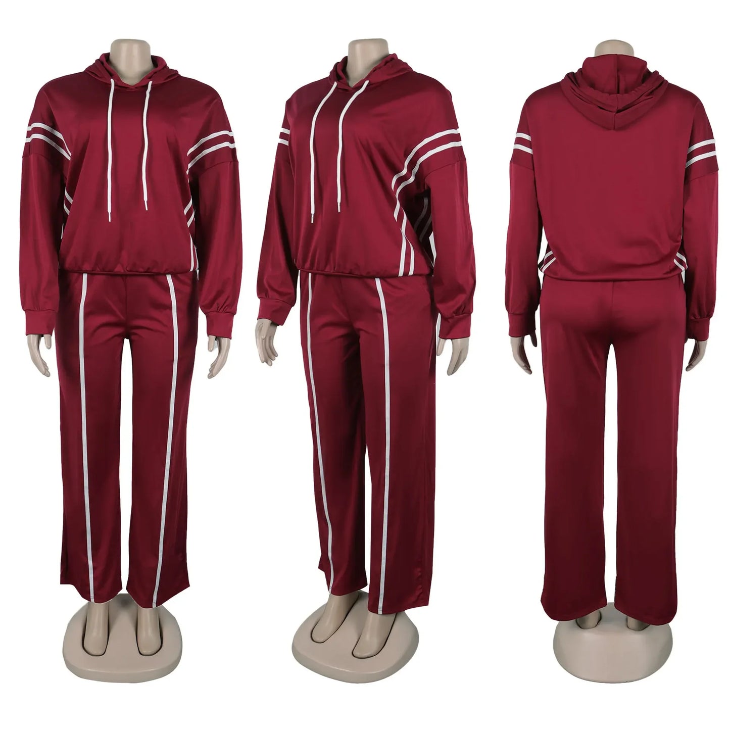 CM.YAYA Fashion Striped Splicing Women's Set Long Sleeve Hooded Sweatshirt and Sweat Pants Tracksuit 2024 Two 2 Piece Set Outfit