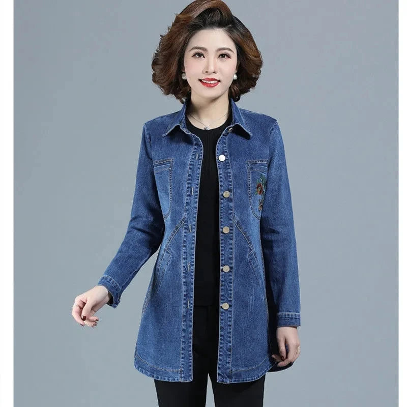 Denim Jacket Women's Spring And Autumn 2023New Korean Heavy Industry Embroidered Windbreaker Slim Mother Thin Denim Jacket