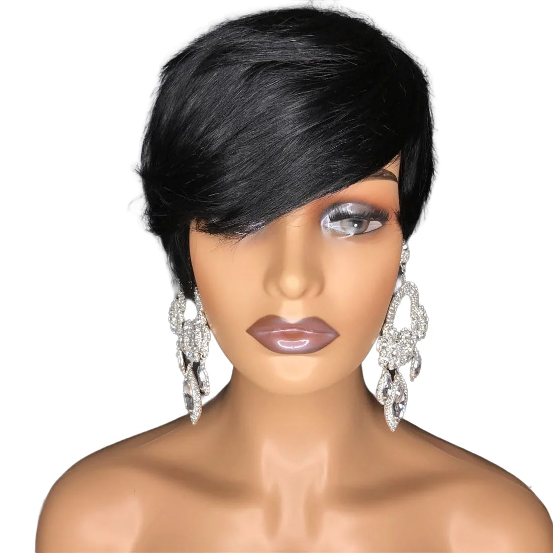 Natural Black Short Pixie Cut Wigs for Black Women Curly Hair Replacement Short Black Layered Wavy Wigs With Bangs (Natural Blac