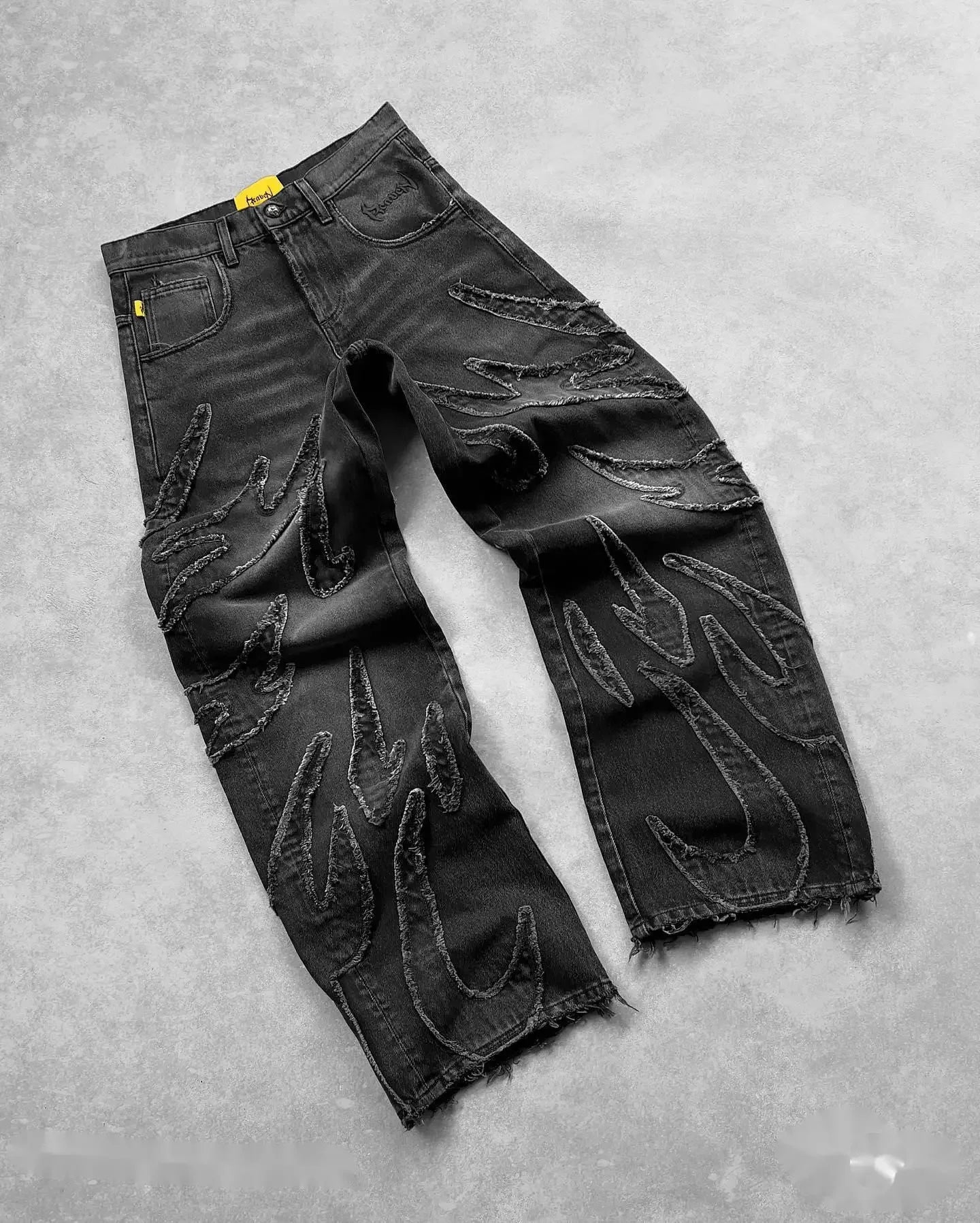 Punk Retro Trendy Strap Jeans Y2k Men Women Hip Hop Multi Pocket Baggy Denim Pants Fashion Patchwork Cargo Trouser Streetwear