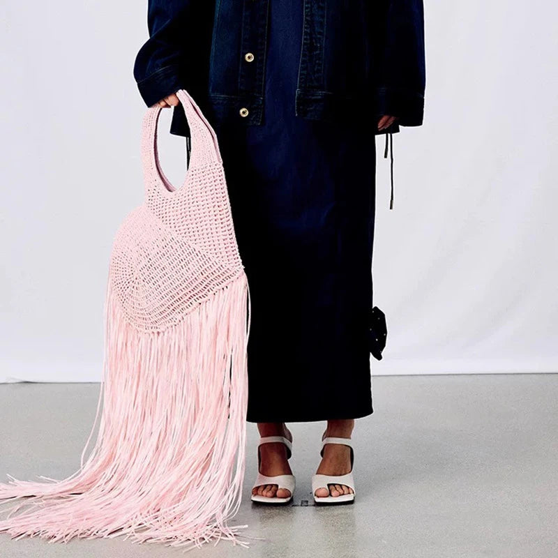 Creative Love Woven Underarm Bag Bohemian Tassel Fashion Design Large Capacity Handheld Beach Bag Hand-woven Tassel Women's Bag
