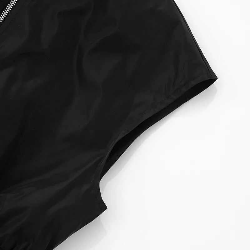 Joskaa Casual Black Cardigan Tops Women Hipster O-Neck Sleeveless Zipper Vests Jackets 2025 Summer Outerwear Y2K Streetwear